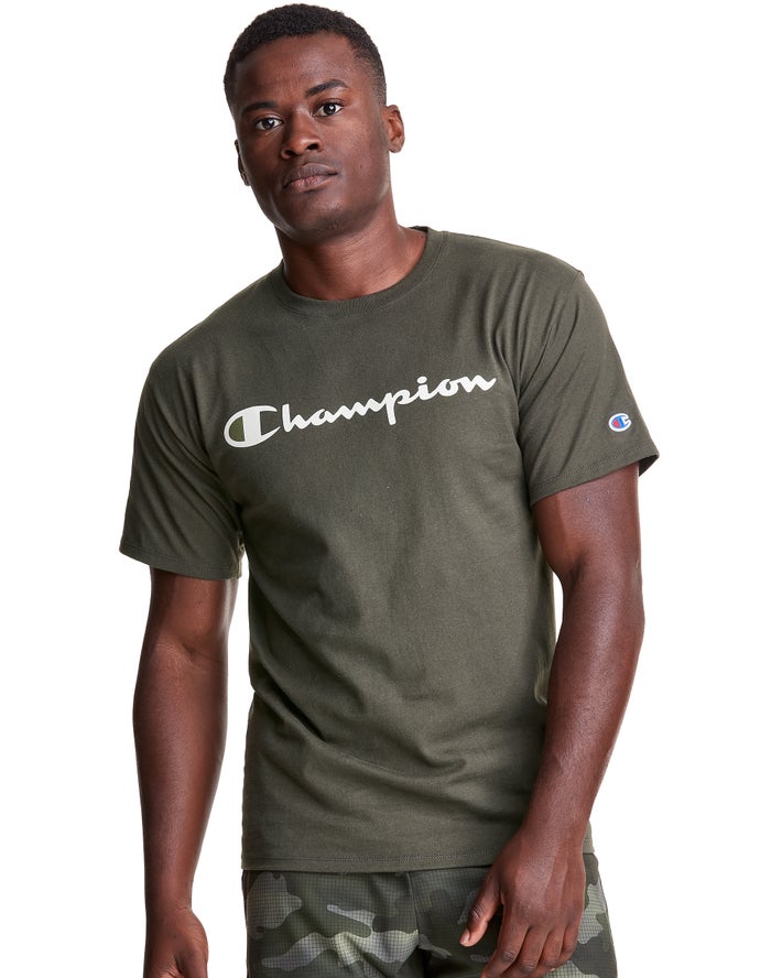 Champion T-Shirt Heren - Olijfgroen - Classic Jersey Script Logo ( 814956-DTB )